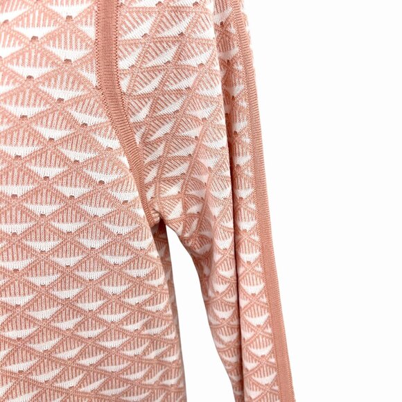 CALVIN KLEIN PEACH & WHITE GEOMETRIC KNIT COWL NECK SWEATER - L - Picture 3 of 5